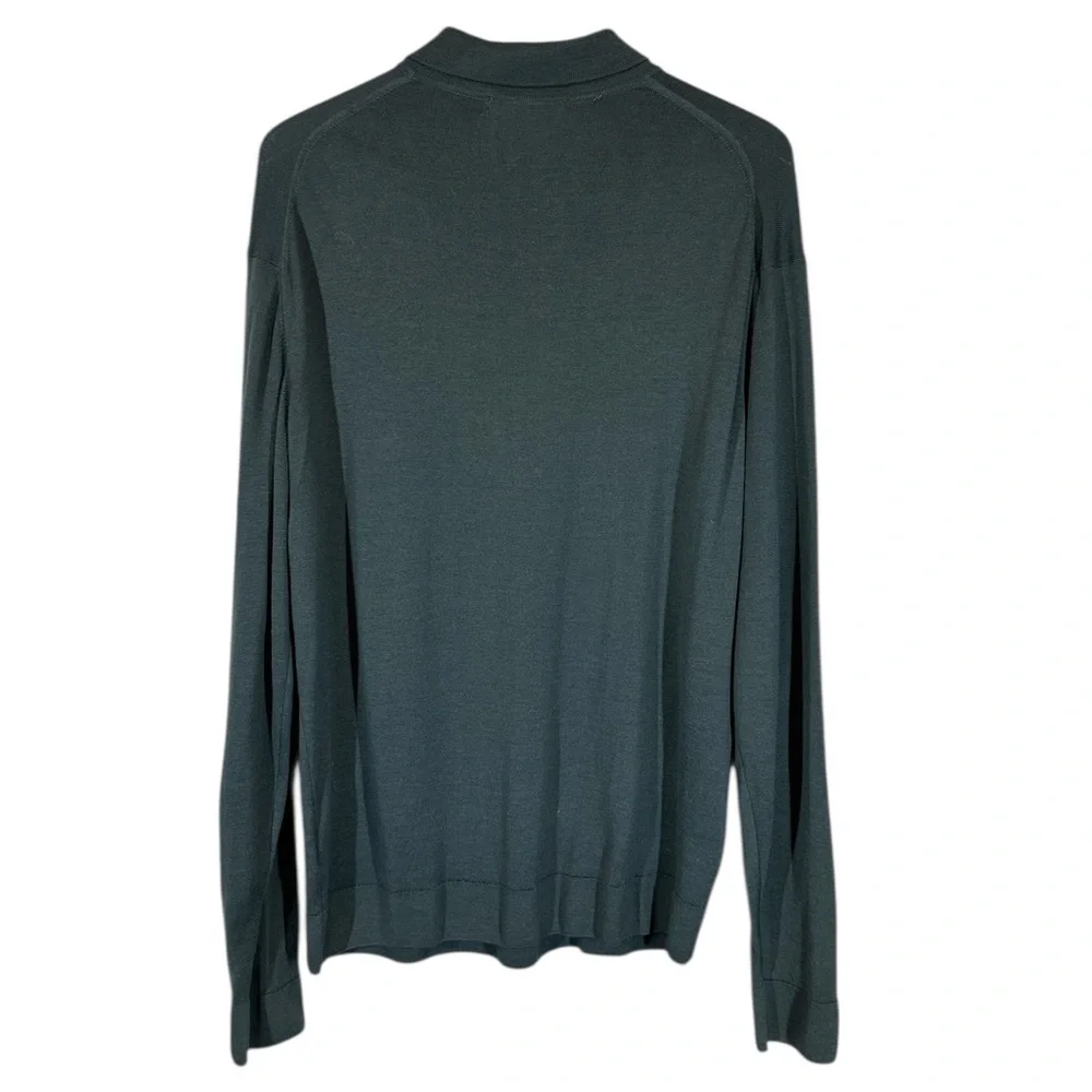LACOSTE Men's 6/XL Green Collared Lightweight Sweater Pure Virgin Wool